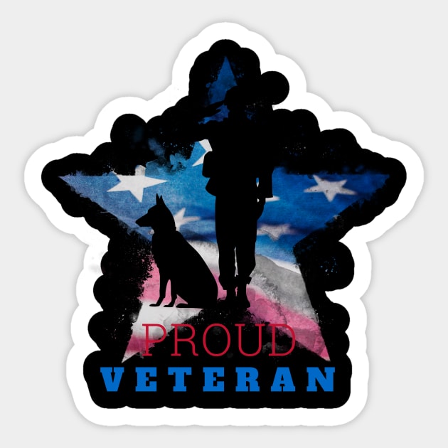 Proud Veteran with Star American Flag Soldier and Dog Sticker by WPKs Design & Co